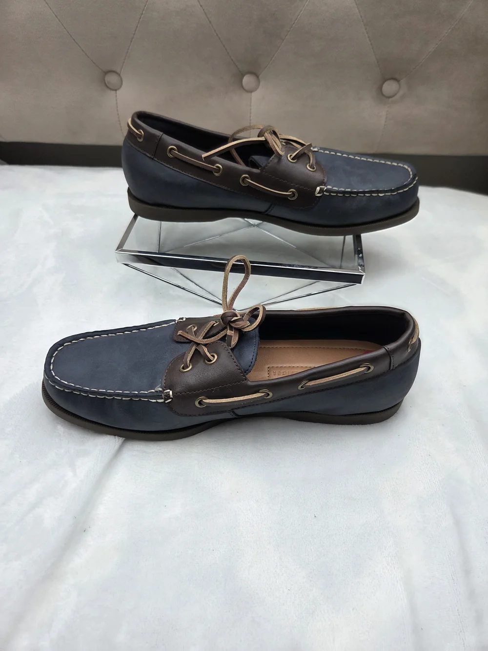 Tommy Hilfiger Men's Boat Shoes Navy Brown Leather Lace Up Loafers US 10 EU 43